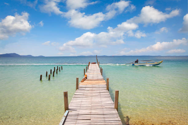Idyllic sea with wooden pier at Phu Quoc island