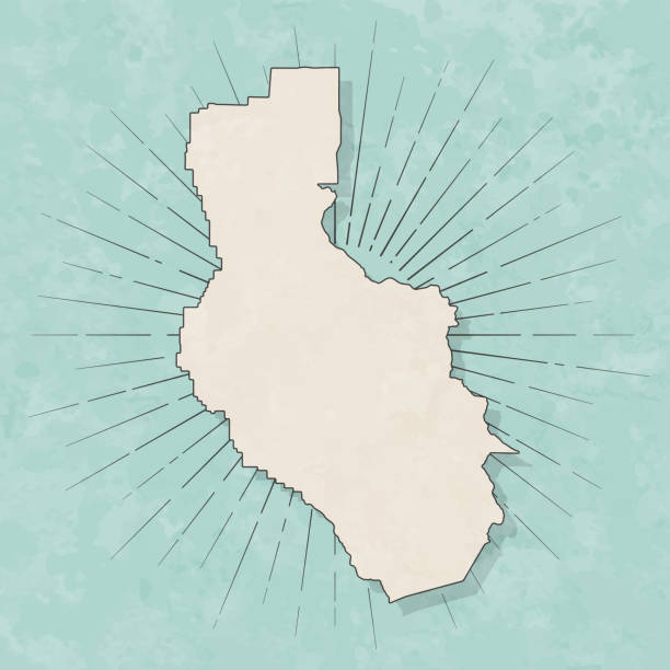 Map of Lake County - California, in a trendy vintage style. Beautiful retro illustration with old textured paper and light rays in the background (colors used: blue, green, beige and black for the outline). Vector Illustration (EPS file, well layered and grouped). Easy to edit, manipulate, resize or colorize. Vector and Jpeg file of different sizes.