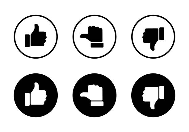 illustrations, cliparts, dessins animés et icônes de icône de signe j’aime, neutre et je n’aime pas sur le cercle noir. symbole du pouce vers le haut, du milieu et du bas - expression positive
