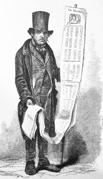 istock Song seller standing on the street offering long prints with text and notes 2186936771