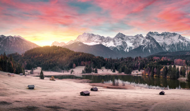 istock Magical sunrise with illuminated clouds over the Alps 2186938489
