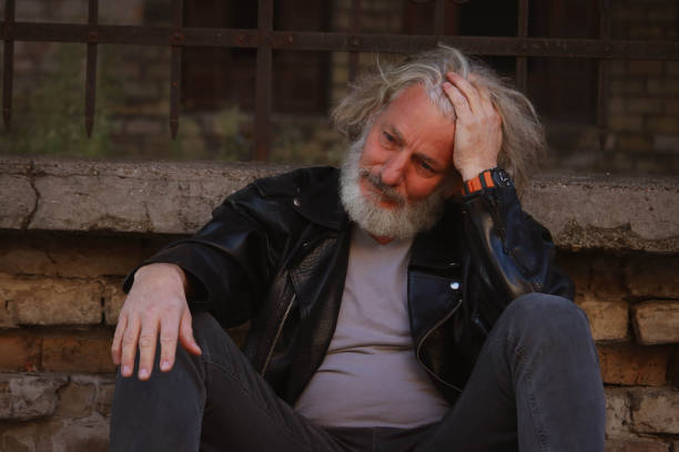 leather jacket beard silver senior rocker hipster emotions