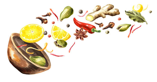 istock Spices in the bowl. Watercolor hand painted illustration, isolated on white background 2186942485