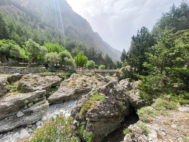 Trail in Samaria gorge, Crete national park, Crete island, Greece.