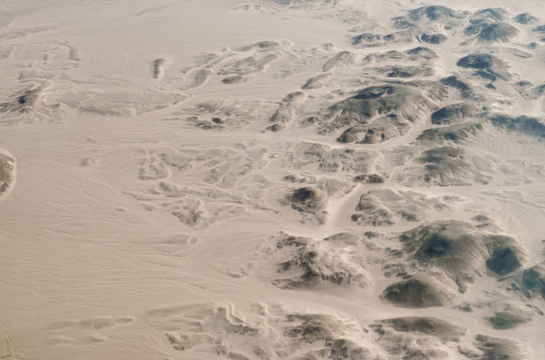 panorama view from the plane window of the desert in Egypt