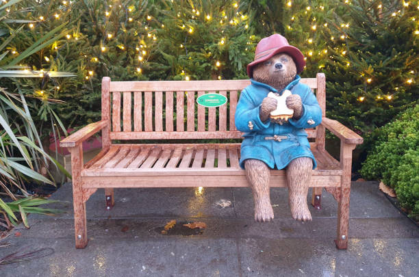 'Paddington visits Edinburgh', a bench which is part of a trail of 23 distributed around Britain as part of the promotion for the third movie in the Paddington franchise, Paddington in Peru. St Andrew Square, Edinburgh, Scotland.
