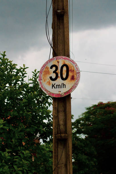 istock Vintage Speed Limit Sign on a Cloudy Day 2186953220