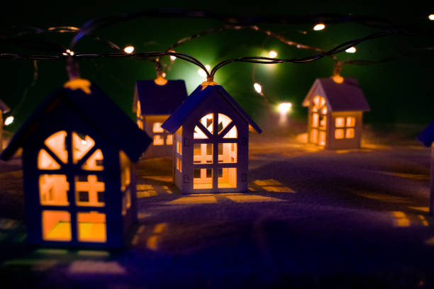 istock Christmas garland. Small lovely huts. 2186954113