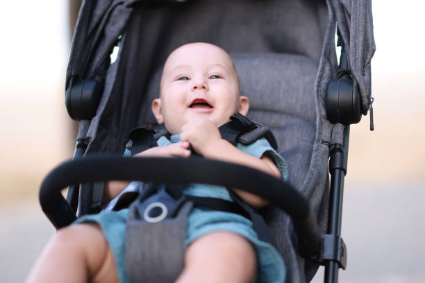 istock Baby boy (9-12 months) in the stroller on the beach 2186957913