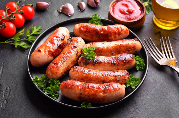 istock Roasted sausages on plate 2186963927