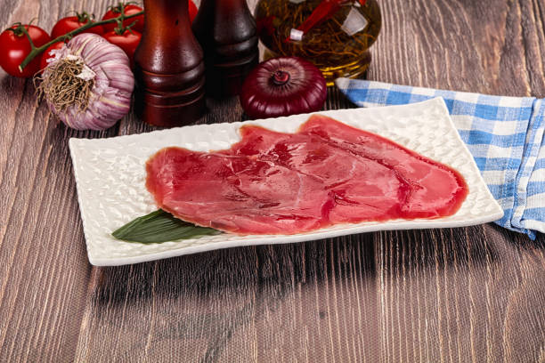 Raw tuna slises sashimi snack in the plate