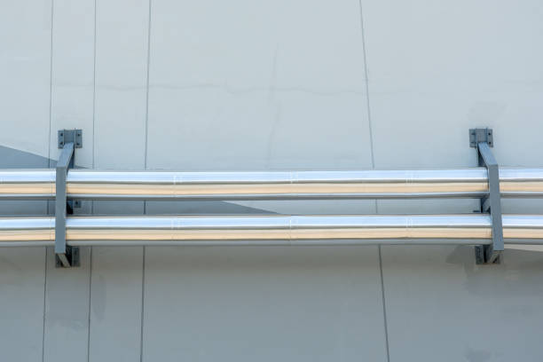 Close-up Industry piping installation. Large air conditioner  ventilation ducts