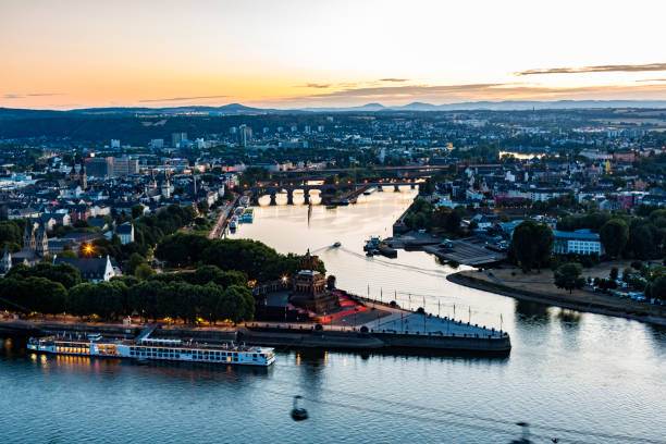 istock Koblenz with Deutsches Eck at sunset 2186978944
