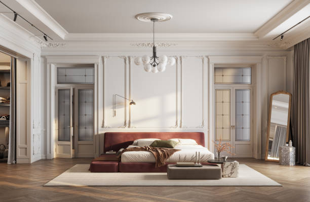 istock Luxurious Minimalist Bedroom with Velvet Accents - Digitally Generated 2186979549