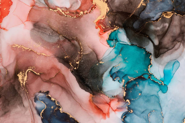 istock Snaking rivers of metallic gold weave through  vibrant interplay of soft and bold tones. Movement and balance in nature, crafted in the fluid ink technique to create seamless transitions  rich texture 2187001959