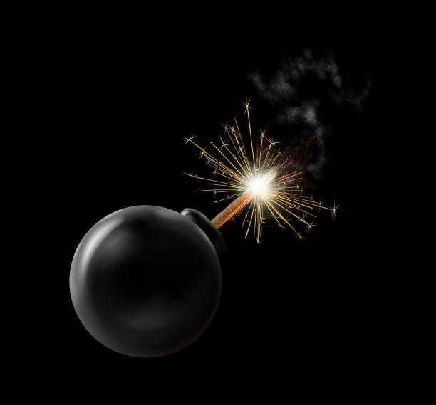 istock Black Bomb sparkles, realistic bomb with burning fuse. emitting sparks, ready for explode. Isolated weapon with a lit wick creating a sense of imminent explosion illustration 2187010845