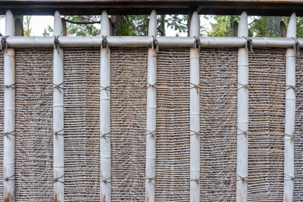 Bamboo fence background, texture, Traditional Japanese garden wall material, front view