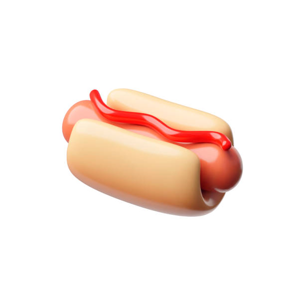 istock Hot dog with ketchup 3D cartoon plastic style vector icon, fast food takeaway eating, bun, grilled sausage and sauce 2187018128