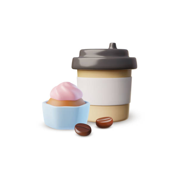 istock Takeaway Coffee or tea, Coffee to go with cupcake and coffee beans 3D cartoon plastic vector icon, hot beverage, bakery 2187018161