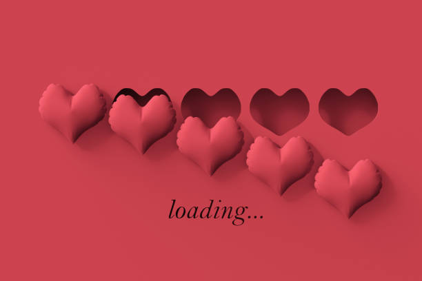 Valentines Day Loading Bar with Paper Cut Out Illustration with heart shape frame. 3d render