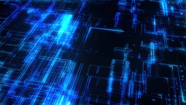 istock Machine learning, Microchip, circuit and light for futuristic data in stream, innovation and 3d system process in information technology. Digital transformation, cloud computing and cybersecurity 2187022694