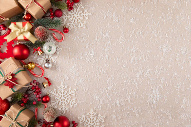 istock Vintage Christmas Background with Red and White Ornaments 2187026307