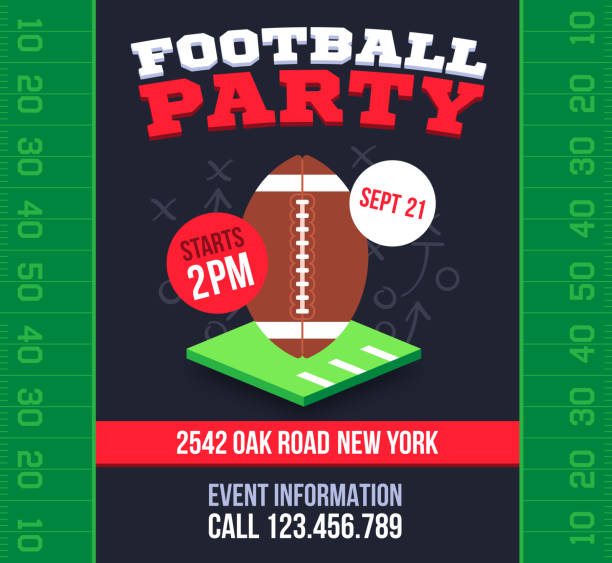 Football Party Invitation Template Football party invitation banner content poster. american football field dimensions stock illustrations