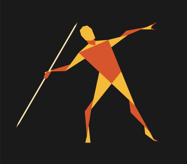 istock Javelin thrower silhouette. Geometric art graphic. Man figure posing with spear. Vector illustration image. 2187036411