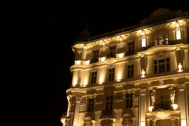 istock Illuminated Historical Building at Night Against Dark Background 2187038100