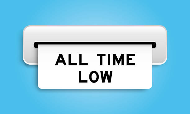 istock White coupon banner with word all time low from machine on blue color background 2187053561