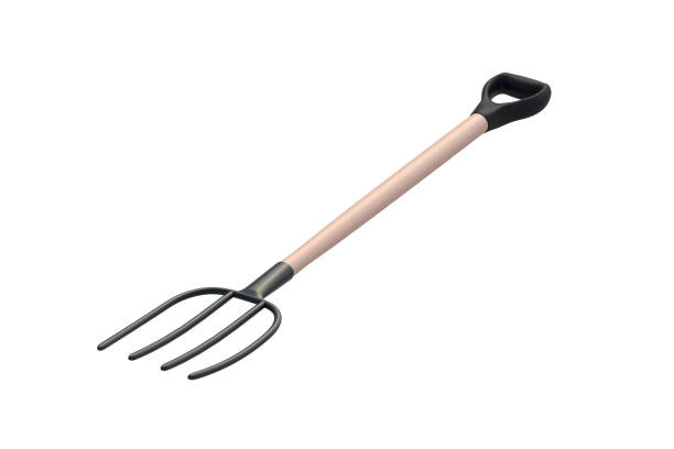 istock Pitchfork isolated on white background. Agricultural 4 tines hayfork. Gardening equipment. 3d render 2187061653