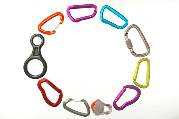 Close-up of climbing equipment isolated on white background