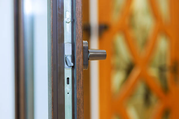 istock Detailed view of modern door handle showcasing craftsmanship design with an intricate pattern 2187063927