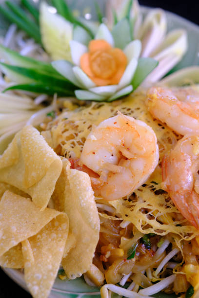 Pad Thai with shrimp on  the table