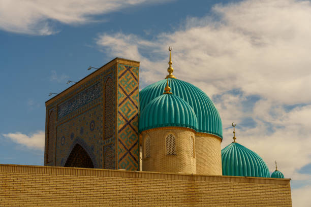 A blue dome on top of a building with a blue roof in Zangiata, Tashkent Region, Uzbekistan