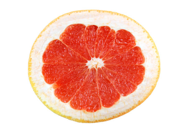 istock Cross section of red grapefruit slice isolated on white background 2187073059