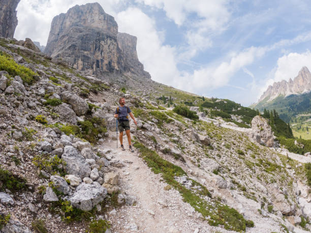 istock Hiker Enjoying Stunning Alpine Scenery with Rocky Paths and Mountain Peaks 2187073371