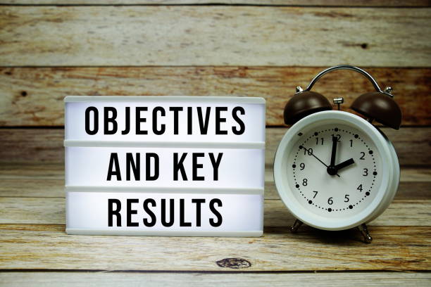 istock OKR - Objective Key Results text on LED lightbox with alarm clock on wooden background 2187083762
