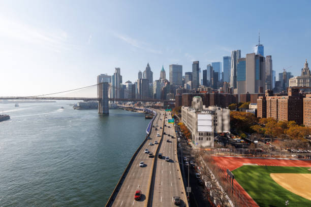 istock A panoramic view of the Brooklyn Bridge stretching towards Manhattan 2187088278