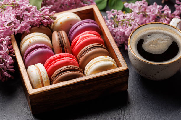 istock Colorful macaroons, arranged in a delightful display of vibrant hues 2187089521