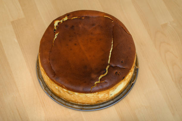 Classic round cheesecake baked at home