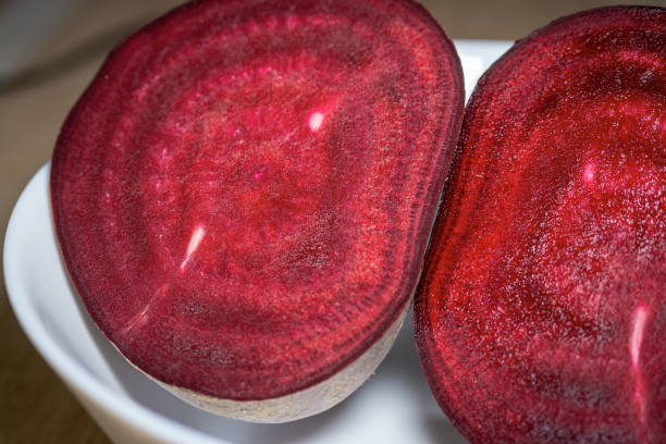 cut in half fresh beetroot top view close up