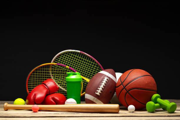 istock Various sports equipment on black background studio shot 2187092284