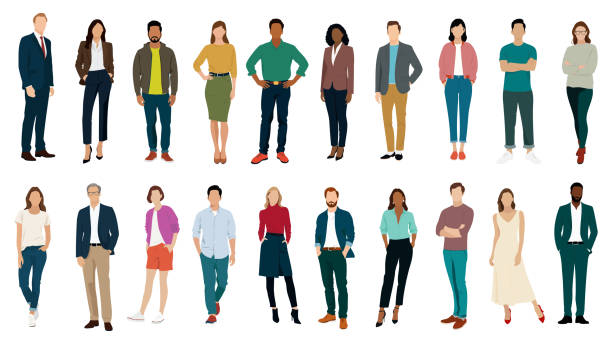 Multiethnic group of people Multiethnic group of people.Created with adobe illustrator. casual clothing stock illustrations