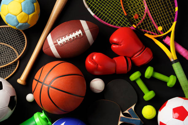 istock Various sports equipment on black background studio shot 2187093724