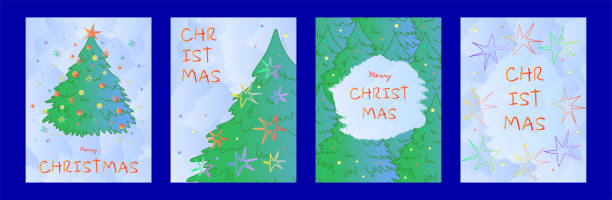 istock Flat Vector Illustration Set of Christmas Tree Posters for Holiday Cards 2187099120