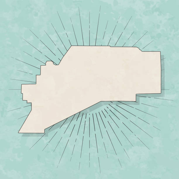 Map of Denali - Alaska, in a trendy vintage style. Beautiful retro illustration with old textured paper and light rays in the background (colors used: blue, green, beige and black for the outline). Vector Illustration (EPS file, well layered and grouped). Easy to edit, manipulate, resize or colorize. Vector and Jpeg file of different sizes.