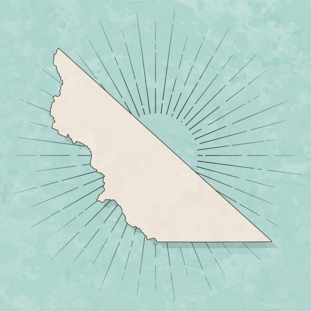 Map of Mono County - California, in a trendy vintage style. Beautiful retro illustration with old textured paper and light rays in the background (colors used: blue, green, beige and black for the outline). Vector Illustration (EPS file, well layered and grouped). Easy to edit, manipulate, resize or colorize. Vector and Jpeg file of different sizes.