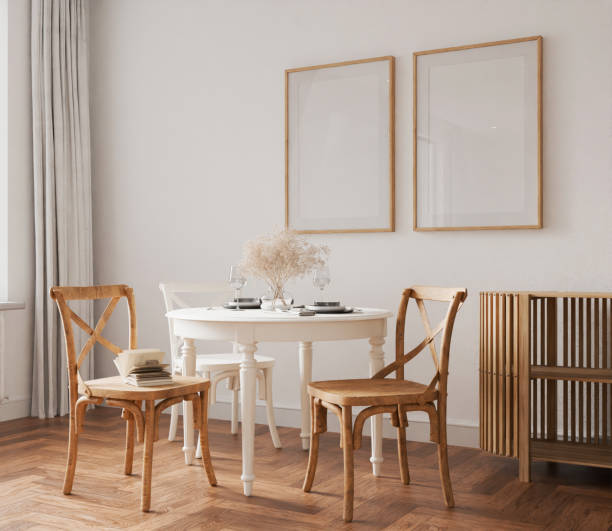 istock Frame interior, mockup frame, poster wood two frame in empty picture interior dining table cozy home room in illustration 3d render 2187102506