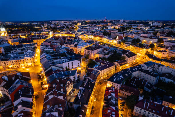 istock Lublin old town at night, drone photo. 2187107183